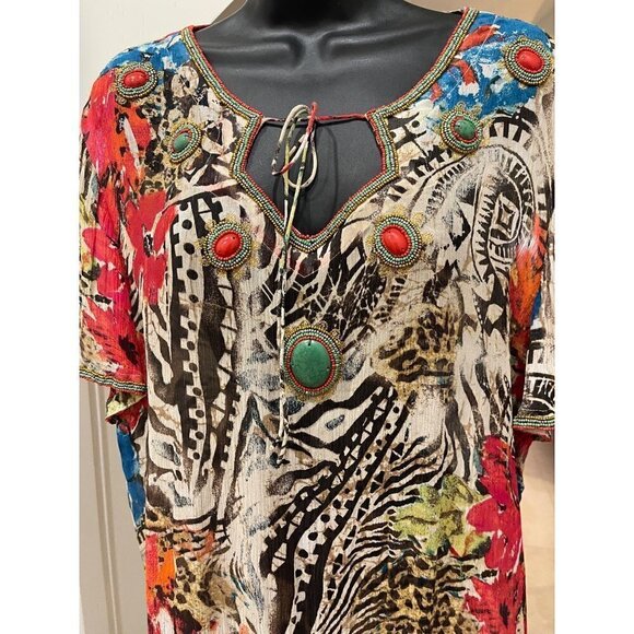Chicos women’s silk tunic top  semi sheer with stone trim  48 chest - Picture 4 of 9